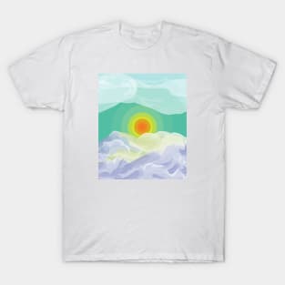 Abstract view sunrise time over the sea , sun light reflection  , clouds and morning fog T-Shirt